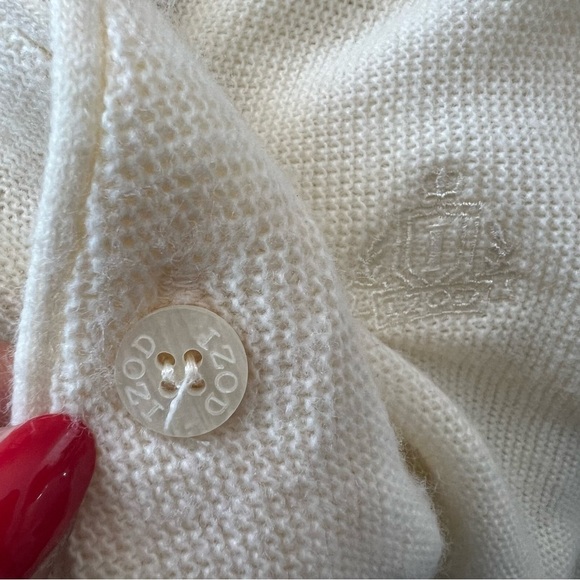 Vintage Izod Neutral Knit Cardigan Classic Stretchy White Sweater Large V Neck - Picture 12 of 14